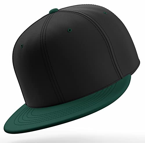 Daxton Classic Blank Snapback Flat Bill Visor Hat Cap One Size Adjustable Back - color: Black Hunter