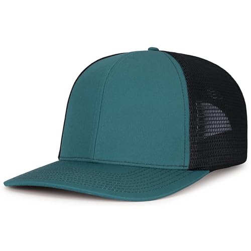 Pacific Headwear Contrast Stitch Trucker Pacflex Snapback Cap - color: Deep Teal/Lt Charcoal/Deep Teal