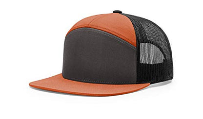 Richardson 168 Hi-Pro 7 Panel Adjustable Snapback Trucker Mesh Back Cap - color: Charcoal/Burnt Orange/Black