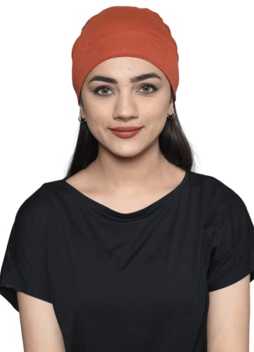 Chemo Hats Solid Sleep Cap Women's Bamboo Soft Headwear Cancer Cap Chemo Headwear Women - color: Brick