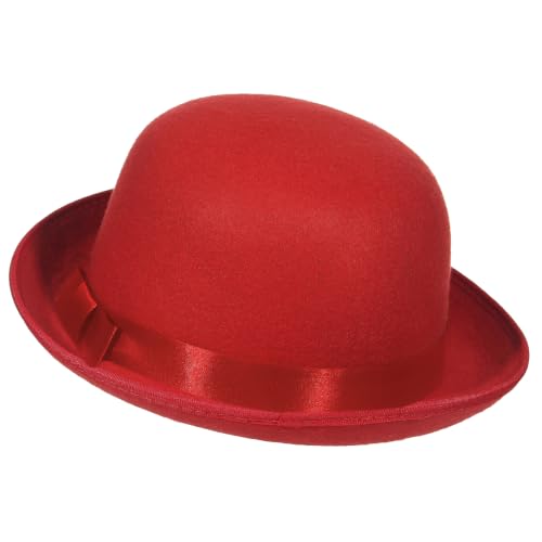 GEMVIE Classic Black Felt Derby Hat Lightweight Bowler Hat Novelty Costume Hat for Party Dress Ups - color: Red