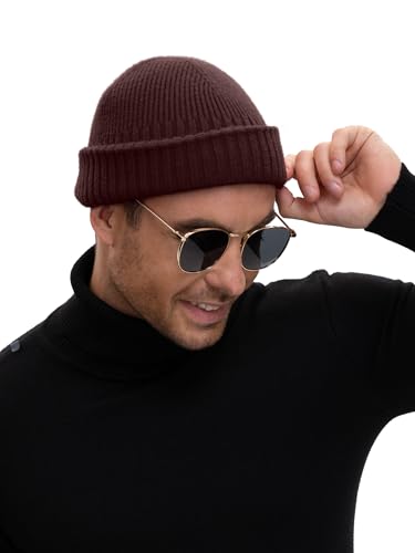 Wool Short Fisherman Beanie for Men Women Double Cuffed Skull Caps - color: 1pcs-dark Coffee