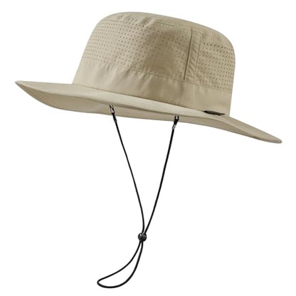 UPF 50+ Bucket Sun Hat with Laser Perforated Mesh Cooling Adjustable Breathable Lightweight for Outdoor Men Women - color: Khaki