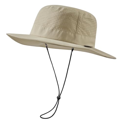 UPF 50+ Bucket Sun Hat with Laser Perforated Mesh Cooling Adjustable Breathable Lightweight for Outdoor Men Women - color: Khaki