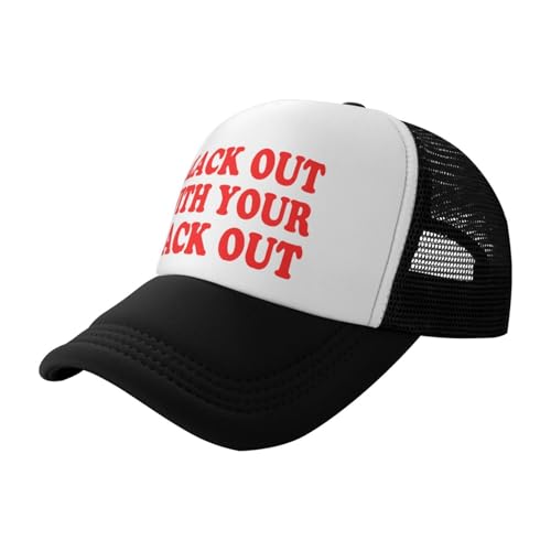 Funny Trucker Hat for Women Men Cute Humor Gag Hats Adjustable Mesh Caps - color: Black Out With Your Rack Out