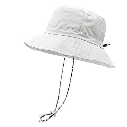 woogwin Waterproof Bucket Rain Hat with Chin Strap Quick Dry Packable Boonie Sun Hat Safari Hat UV Protection - color: White