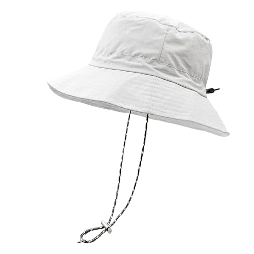 woogwin Waterproof Bucket Rain Hat with Chin Strap Quick Dry Packable Boonie Sun Hat Safari Hat UV Protection - color: White