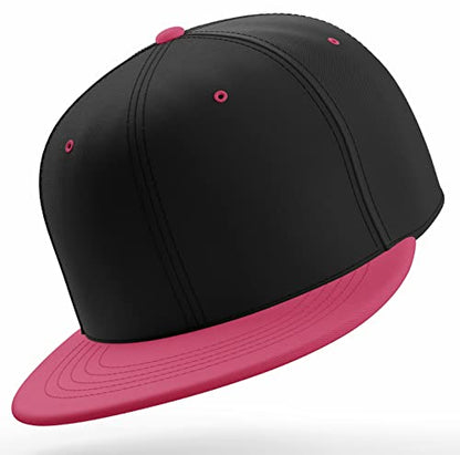 Daxton Classic Blank Snapback Flat Bill Visor Hat Cap One Size Adjustable Back - color: Black Hot Pink