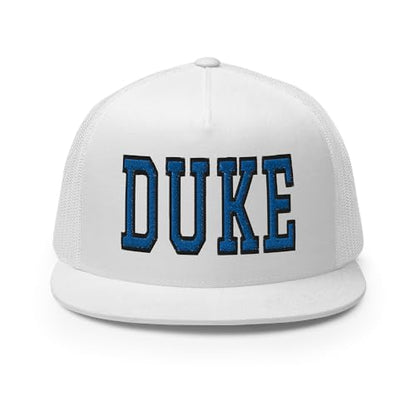 NG Duke Flat Bill Embroidered Trucker Hat High Crown Adjustable Cap - color: White