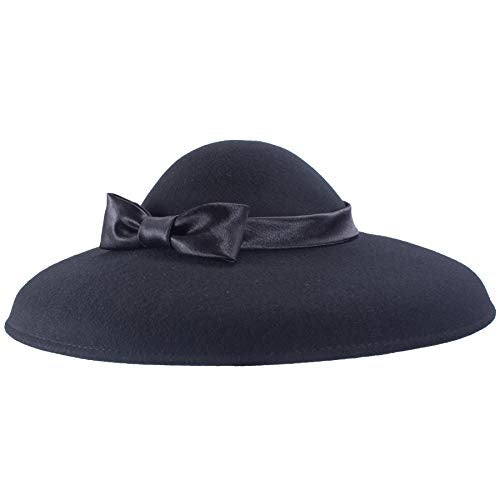 Lawliet Womens Vintage Black Wool Felt Floppy Wide Brim Dress Church Bridal Hat A508