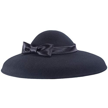 Lawliet Womens Vintage Black Wool Felt Floppy Wide Brim Dress Church Bridal Hat A508