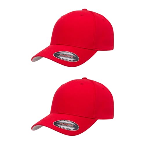 Flexfit 5001 Standard Cotton Twill 6-Panel Fitted Baseball Cap - color: Red, size: Small-Medium