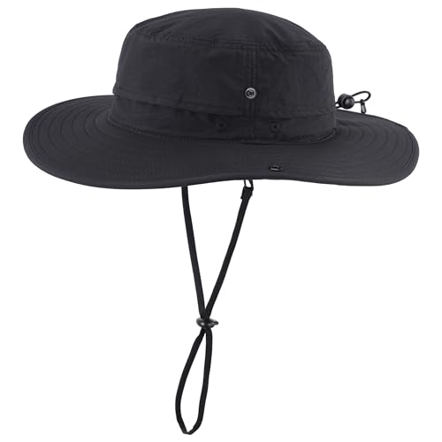 Connectyle Sun Hat for Men Women Outdoor UV Protection Safari Hat for Fishing Hiking Gardening Breathable Cowboy Hat UPF50 - color: Black