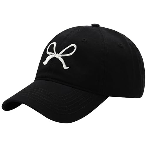 Unisex Bow Embroidery Baseball Cap Adjustable Outdoor Mom Sun Hat - color: Black