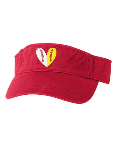 Go All Out Heart with Baseball & Softball Stitches Mom Bucket Ponytail Visor Embroidered Cap Dad Hat - color: Red