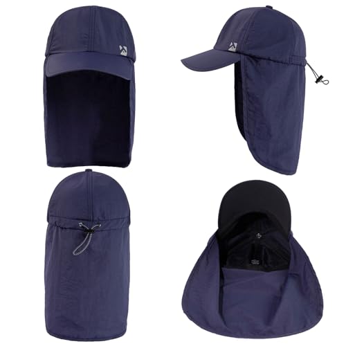 TOP-EX L/XL/XXL UV50+ Waterproof Neck Flap Baseball Sun Cap - color: Navy Blue, size: XX-Large