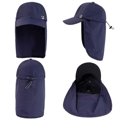TOP-EX L/XL/XXL UV50+ Waterproof Neck Flap Baseball Sun Cap - color: Navy Blue, size: XX-Large