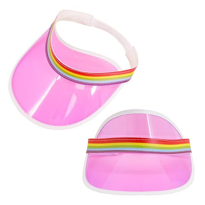 Giovacker Womens Mens PVC Clear Colorful Sun Visor Hats - color: Rainbow Print - Pink + Orange