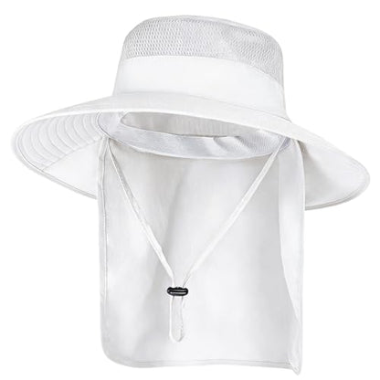 ZOORON Sun Hats for Men Women with Neck Flap Fishing UPF 50+ UV Protection - color: White