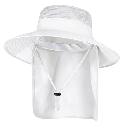 ZOORON Sun Hats for Men Women with Neck Flap Fishing UPF 50+ UV Protection - color: White