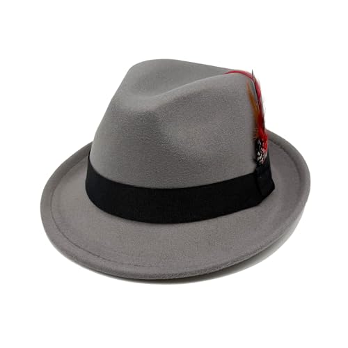 Unisex Trilby Hats Classic Fedora Hats for Women Men Dress Hats Felt Short Brim Fedoras Hat Panama Hat with Band - color: Light Grey