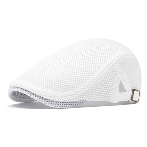 meioro Mens Breathable Mesh Summer Hat Adjustable Flat Cap Newsboy Beret Ivy Cap Irish Cabbie Fishing Hats - color: White