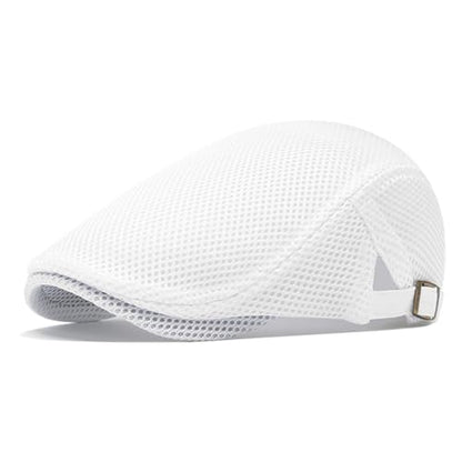 meioro Mens Breathable Mesh Summer Hat Adjustable Flat Cap Newsboy Beret Ivy Cap Irish Cabbie Fishing Hats - color: White