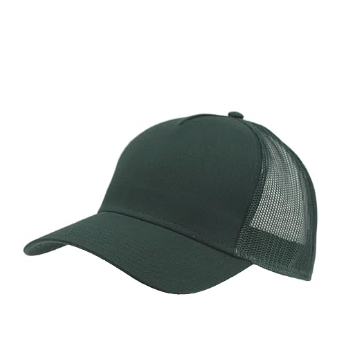 The Vintage Year Plain Cotton Structured Mesh Adjustable Trucker Sports Baseball Cap - color: Dark Green