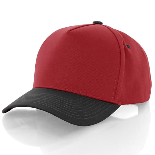 Daxton Men Original Trucker Hat Cotton Twill with Adjustable Snapback 5 Panel A-Frame Cap - color: 2 Pack - All Black, Red Black