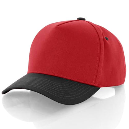 Daxton Men Original Trucker Hat Cotton Twill with Adjustable Snapback 5 Panel A-Frame Cap - color: 2 Pack - All Black, Red Black