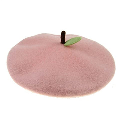Handmade Wool Beret Hat French Style Needle Felt Flower Beanies Women Winter Autumn Cap - color: Peach, size: 7 1/8-7 3/8