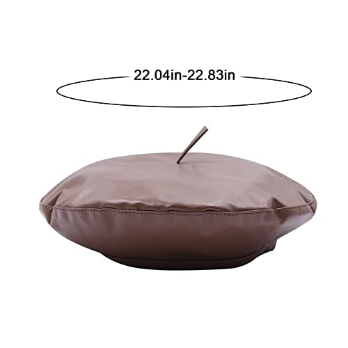 MINGSEECESS Women PU Leather French Black Beret Hat Causal Beanie Hat - color: Bright-brown