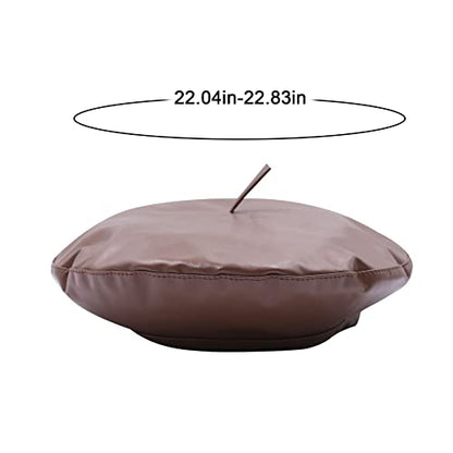 MINGSEECESS Women PU Leather French Black Beret Hat Causal Beanie Hat - color: Bright-brown
