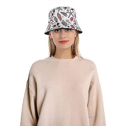 Falari Reversible Bucket Hat for Men Women Summer Travel Beach Outdoor Fishing Hat 100% Cotton - color: J894-white-sealife