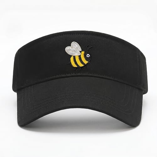 Embroidered Adjustable Sun Visor for Women Men Outdoor Golf Tennis - color: Cute Bumble Bee/Black