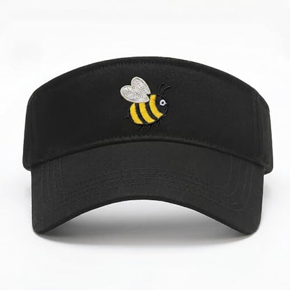 Embroidered Adjustable Sun Visor for Women Men Outdoor Golf Tennis - color: Cute Bumble Bee/Black