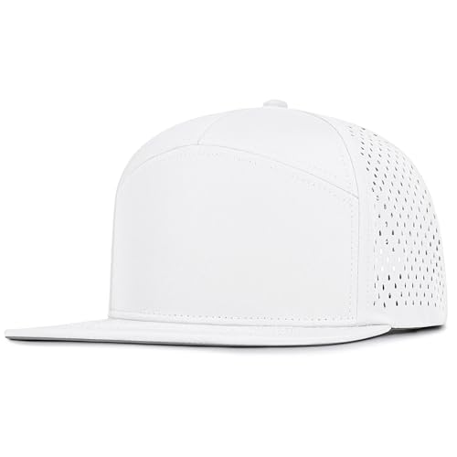 4 Inclusive Sizes Flat Bill Performance Trucker Hat Men Women, 7 Panel Snapback Running - color: 12.white