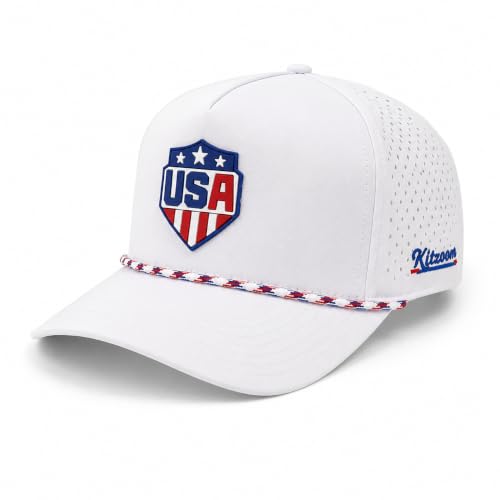 Patriotic Golf Rope Hat for Men, 5 Panel Adjustable Snapback Outdoor Cap - color: White