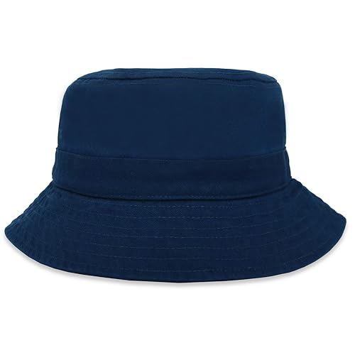 Bucket Hat for Kids, Boy and Girl Sun Hat Kid Ages 4-7 and Big Kids 7-14 Years 100% Cotton for Summer Teen Youth Beach Hat - color: Navy, size: 7-14 Years