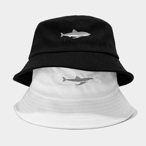 Quanhaigou Bucket Hats Unisex Sun Summer Travel Beach Fishing Cap for Men Women Teens - color: White Shark