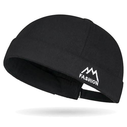 Outdoor Brimless Hat for Men Women, Adjustable Rolled Cuff Skull Cap - color: 1#black
