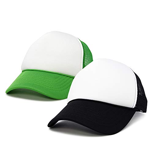 DALIX Two Tone Blank Trucker Hats Caps (2 for 1) - color: Black/Kelly Green