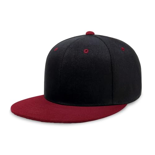 CHOK.LIDS Classic Snapback Flat Bill Hat Blank Adjustable Baseball Cap - color: Black/Burgundy
