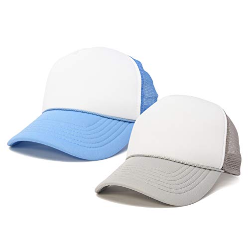 DALIX Two Tone Blank Trucker Hats Caps (2 for 1) - color: Gray/Light Blue