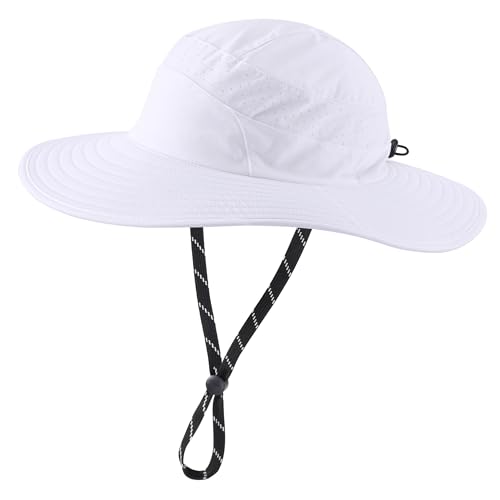 Connectyle UPF 50+ Wide Brim Sun Hat for Men Women UV Protection Bucket Hats Outdoor Breathable Safari Hat for Fishing Hiking - color: White