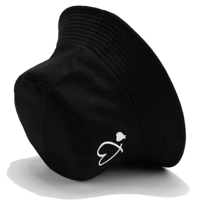 Bucket Hat Beach Sun Hat Fishing Hat for Women Men, Summer Outdoor Travel Packable Fisherman Hat - color: Love Heart Black