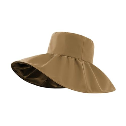 Women Summer Rain UV UPF 50 Sun Protection Wide Brim Hat - Foldable Bucket Sun Hat - color: Camel