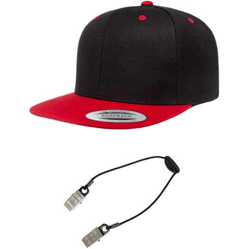 Yupoong Classics 6089 Wool-Blended Snapback Cap Bundle w/Cap Catcher - color: Black/Red