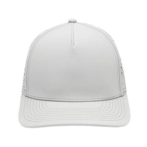 Gilbert Performance 5‑Panel Snapback Hat – Adjustable Flat Bill Cap, Breathable Mesh, Water‑Repellent Fabric, Unisex - color: Light Grey