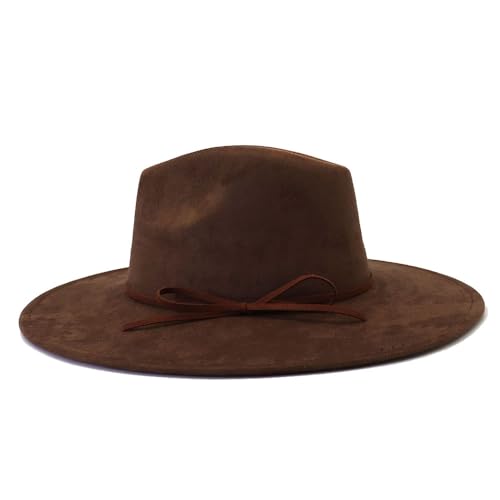 Fedora Hats for Women Man with Big Wide Brim Classic Suede Panama Hat Western Outdoor hat - color: Coffee